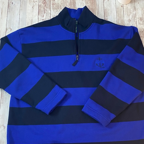 Lauren Ralph Lauren Blue striped MenHalf Zip Pullover Sweater Size Medium
